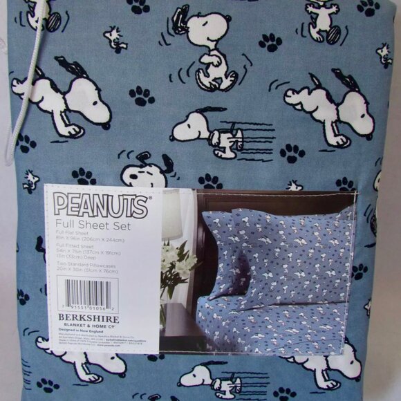 Peanuts Snoopy Poses & Paws FULL Size Sheet Set - Blue Sheets (easy care poly) - Picture 2 of 2
